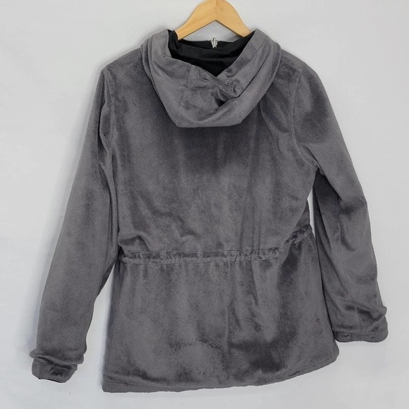 UNBRANDED Reversible Black Rain material to Gray fuzzy material hooded zip up - Picture 12 of 16